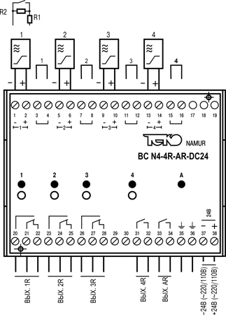 Габариты BC N4-4R-AR-DC24
